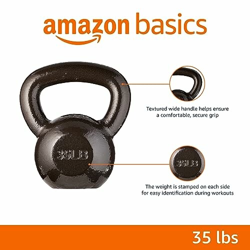 Amazon Basics 35 lb kettlebell with textured handle.