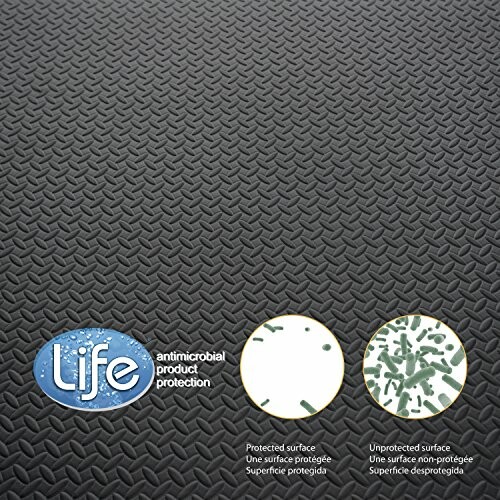 Antimicrobial floor mat with protected and unprotected surface comparison.