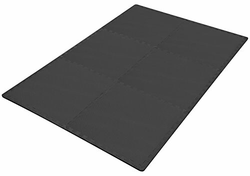 Black interlocking exercise floor mat.