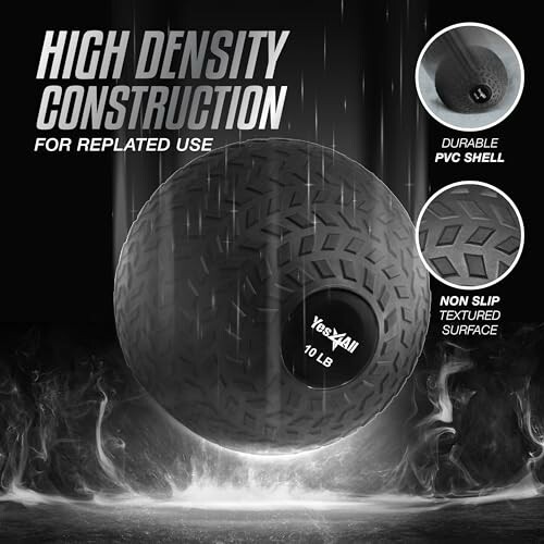 High density construction medicine ball with durable PVC shell and non-slip textured surface