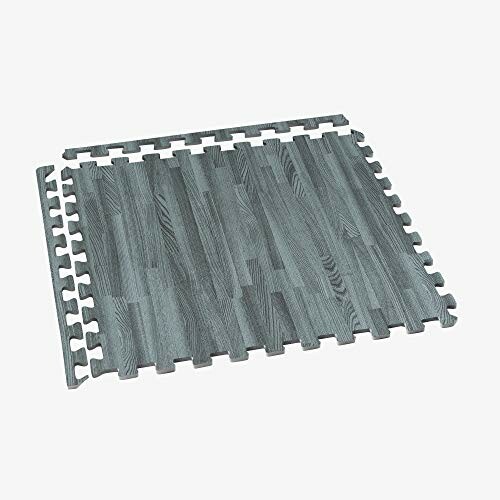 Gray interlocking foam floor mat with wood pattern