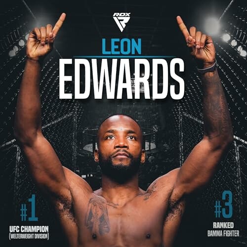 Leon Edwards, UFC Champion, raising arms in victory.