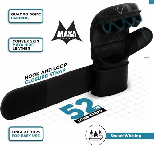 MMA glove with long strap and finger loops