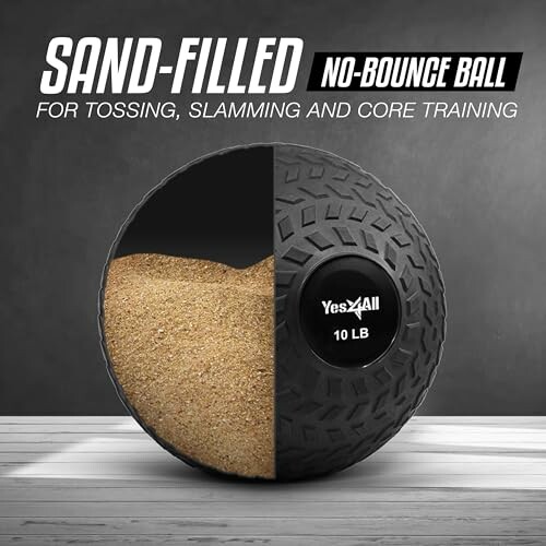 Sand-filled no-bounce ball for exercise and training