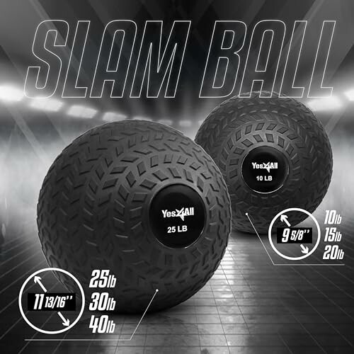 Slam ball exercise equipment with weights and dimensions